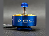 AOS RC Supernova 2807-1333KV brushless motor side view with blue casing and gold stator