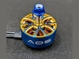 High-angle shot of AOS Supernova motor showing internal gold structure and copper windings