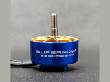 Side view of AOS Supernova 2810-900KV RC motor showing gold top plate and silver shaft