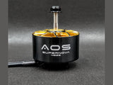 AOS Supernova 4220 RC motor three-quarter view highlighting matte black can and gold frame
