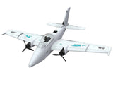 AtomRC Beluga twin motor FPV fixed wing with teal dolphin decals and trapezoidal wings