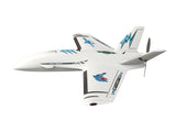 Side profile of white AtomRC Dolphin Pro 800mm FPV fixed wing with T-tail design