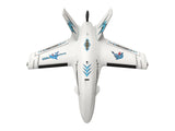 Top view AtomRC Dolphin Pro FPV flying wing showing symmetrical blue lightning decals