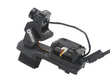 AtomRC 2-axis servo gimbal assembly with knurled focus camera and heat-dissipating transmitter