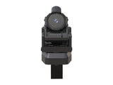 Compact black AtomRC 2-axis gimbal with mounted camera showing internal mechanical joints