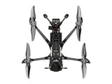 Top-down view of Flywoo Explorer LR 4 HD V2 drone with THIS SIDE UP label and silver props