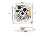 Technical diagram of 30mm Flywoo F405 HD flight controller showing dimensions and port layout