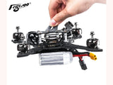 Flywoo battery pad holding silver LiPo under drone frame
