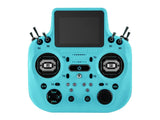 Light blue Radiomaster GX15 ExpressLRS radio transmitter with metallic silver sticks