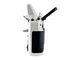 Side profile of white Radiomaster GX15 showing ergonomic handle and antenna knobs