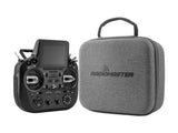 Radiomaster GX15 MAX radio controller with carbon fiber case next to branded carrying bag