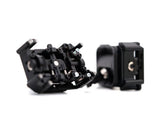 Close-up of Team Blacksheep black aluminum gimbal internal mechanical parts and pivot points
