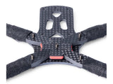 Close-up of itsFPV ERA carbon fiber central hub plate with diamond weave pattern and arm mounts