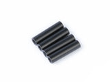 Four black cylindrical hollow spacers for itsFPV ERA frame hardware