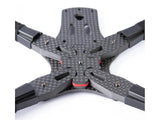 Star-shaped carbon fiber junction with red foam pads on itsFPV ERA frame